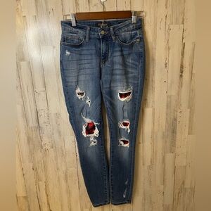 Women’s Judy Blue Buffalo Plaid Patch Skinny Fit Jeans Size 1/25
